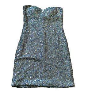Fredericks of Hollywood strapless Silver sequins dress- show stopping- Vegas
